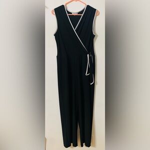Annalee + Hope black jumpsuit with white trim and tie waist size L